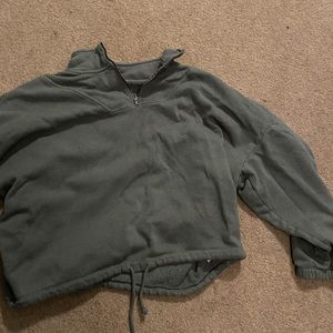 Green Cropped Zip Sweater